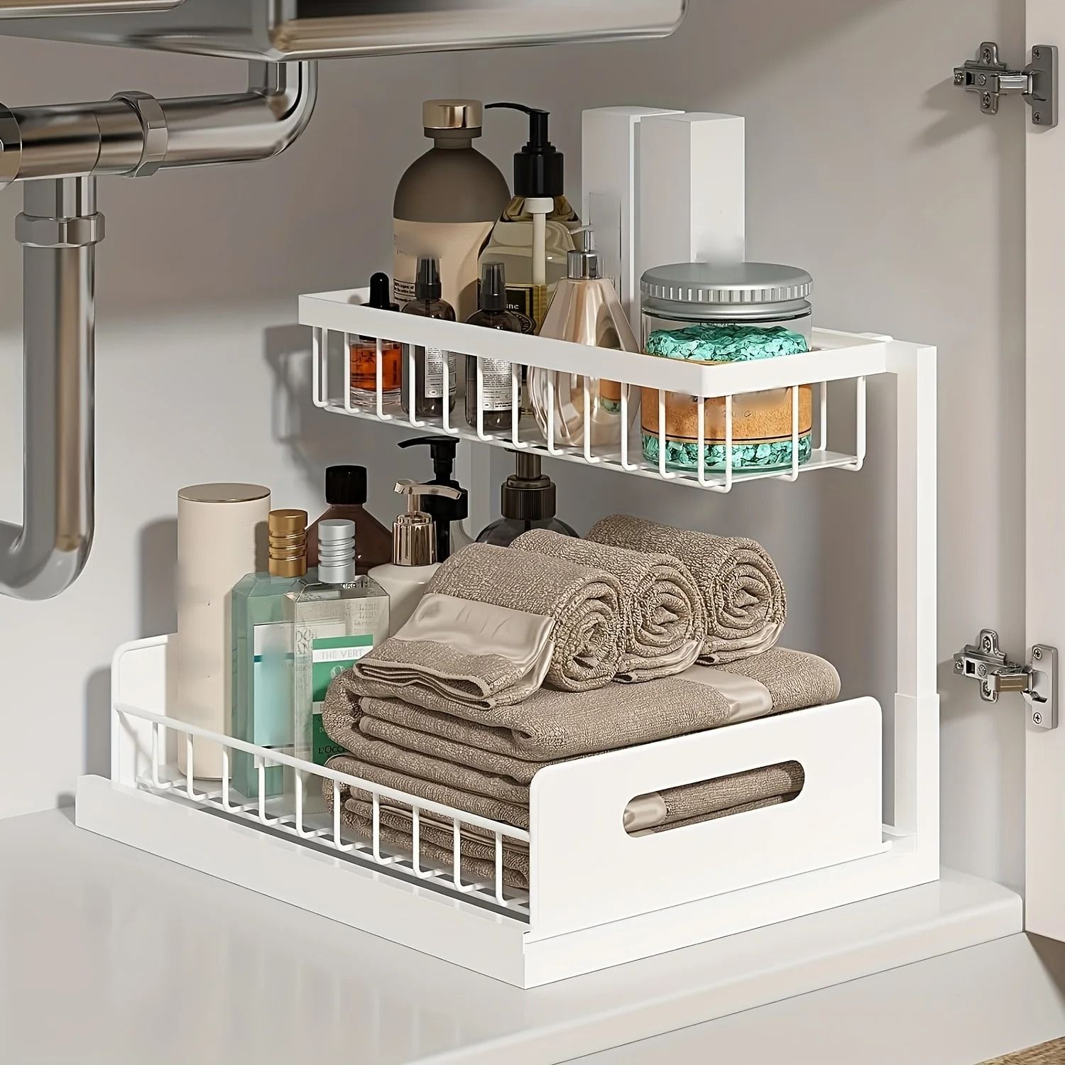2 Tier Sliding Under Sink Organizer For Kitchen And Bathroom Storage 8