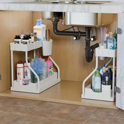 2 Tier Slide Out Under Sink Organizer with Hooks