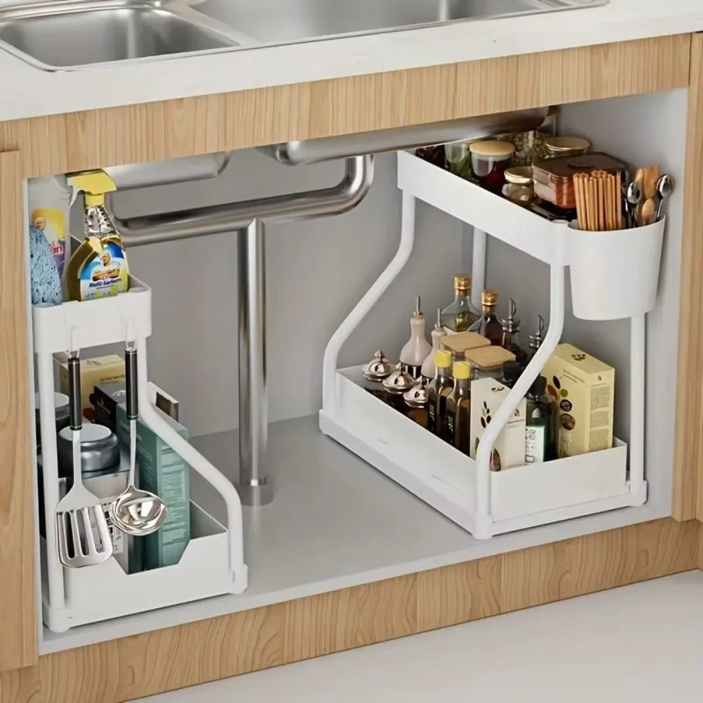 2 Tier Slide Out Under Sink Organizer With Hooks 1