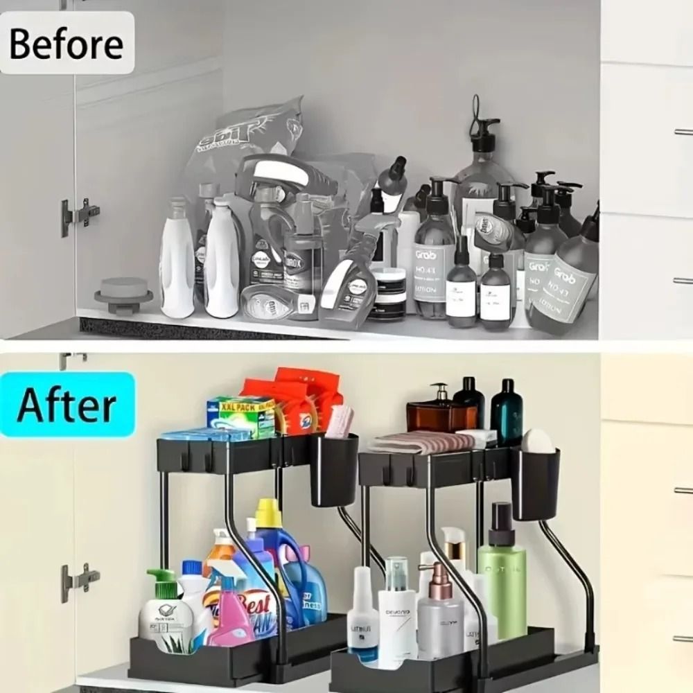 2 Tier Slide Out Under Sink Organizer With Hooks 2