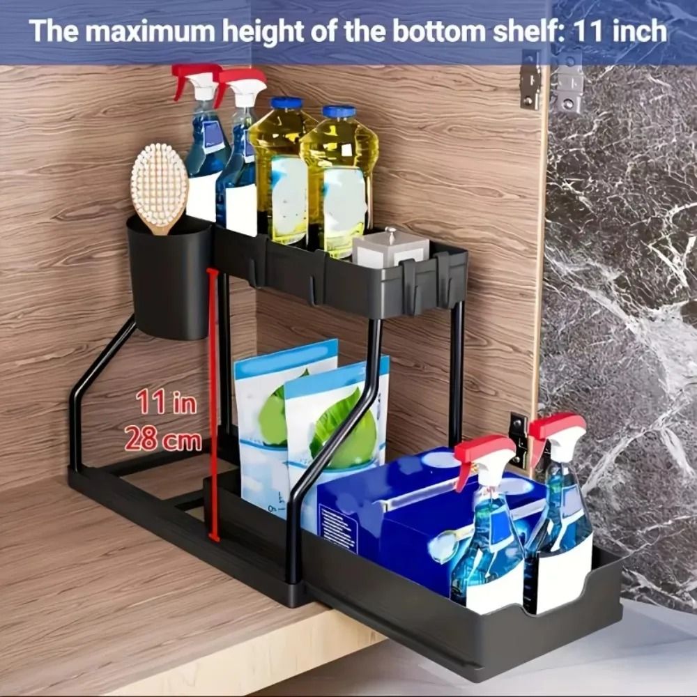 2 Tier Slide Out Under Sink Organizer With Hooks 4