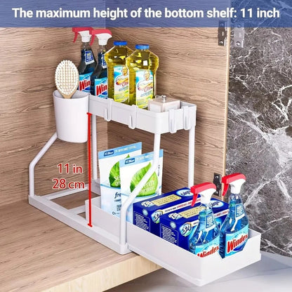 2 Tier Slide Out Under Sink Organizer With Hooks 5