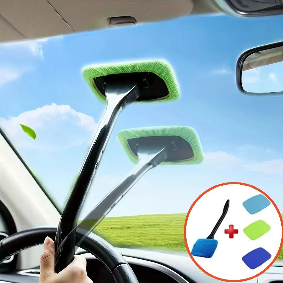 BenefitDrive Long-Reach Car Window Cleaner Tool – Windshield Cleaning Kit & Auto Glass Wiper Brush with Extendable Handl