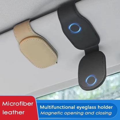 DriverLux Magnetic Leather Eyeglass & Ticket Clip – Universal Car Visor Sunglasses Holder