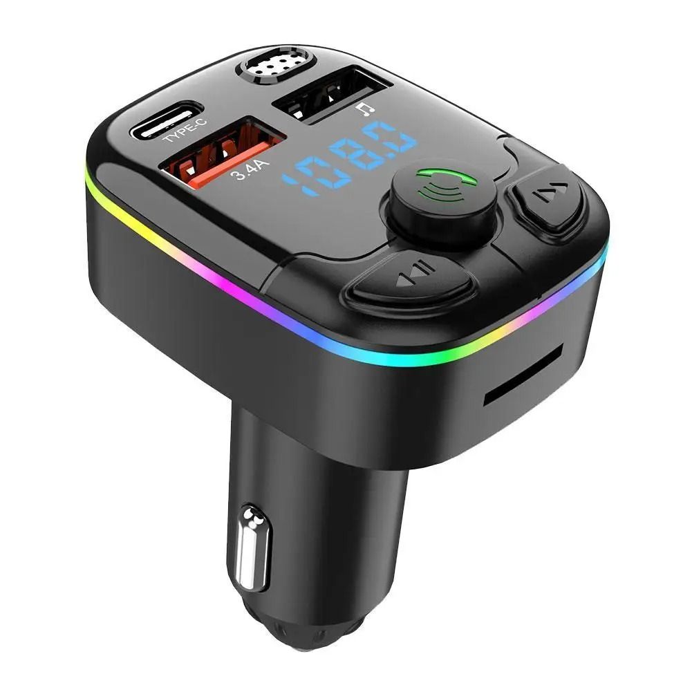 Bluetooth 5.0 Car FM Transmitter PD Type C Dual USB 18W Handsfree Charger