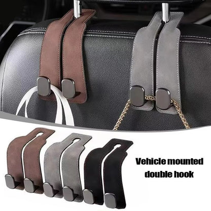 Premium Dual-Hook Suede & Alloy Car Headrest Hanger - Universal Rear-Seat Organizer