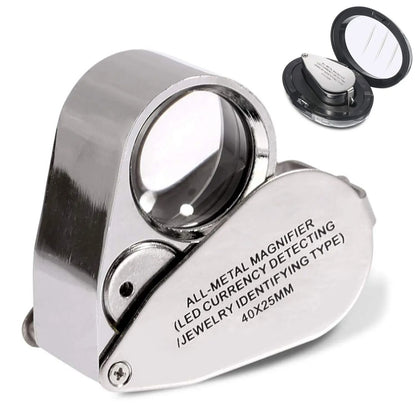40X Jewelers Loupe Magnifier With LED And UV Light  Metal Folding Magnifying Glass For Coins Jewelr
