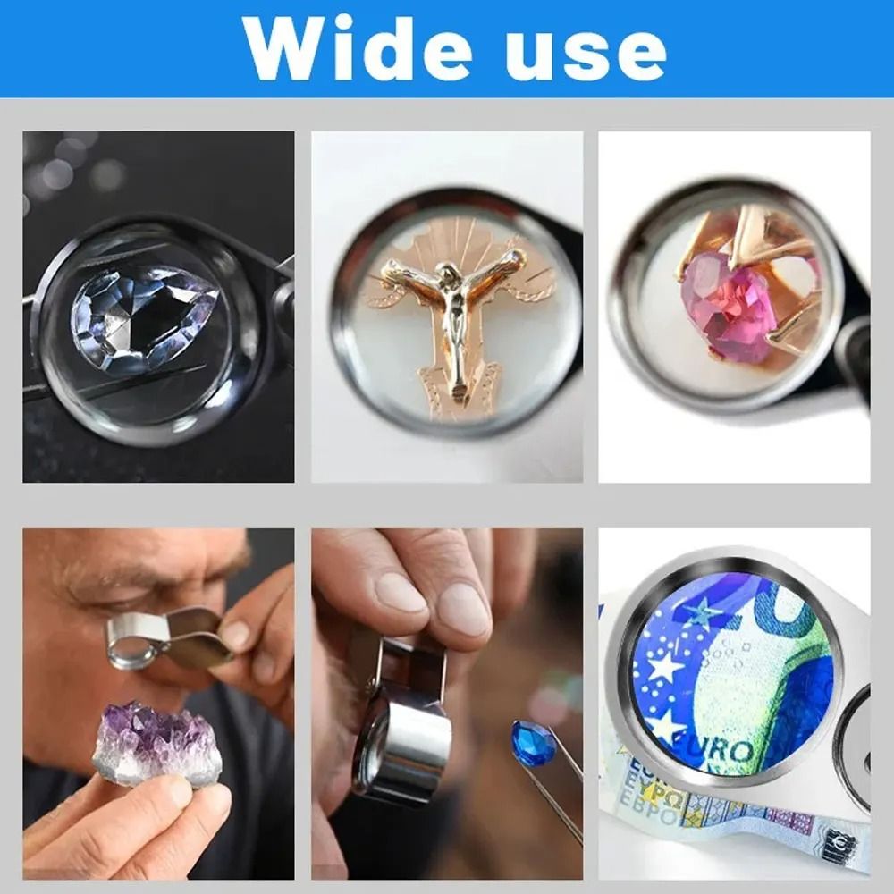 40X Jewelers Loupe Magnifier With LED And UV Light  Metal Folding Magnifying Glass For Coins Jewelr
