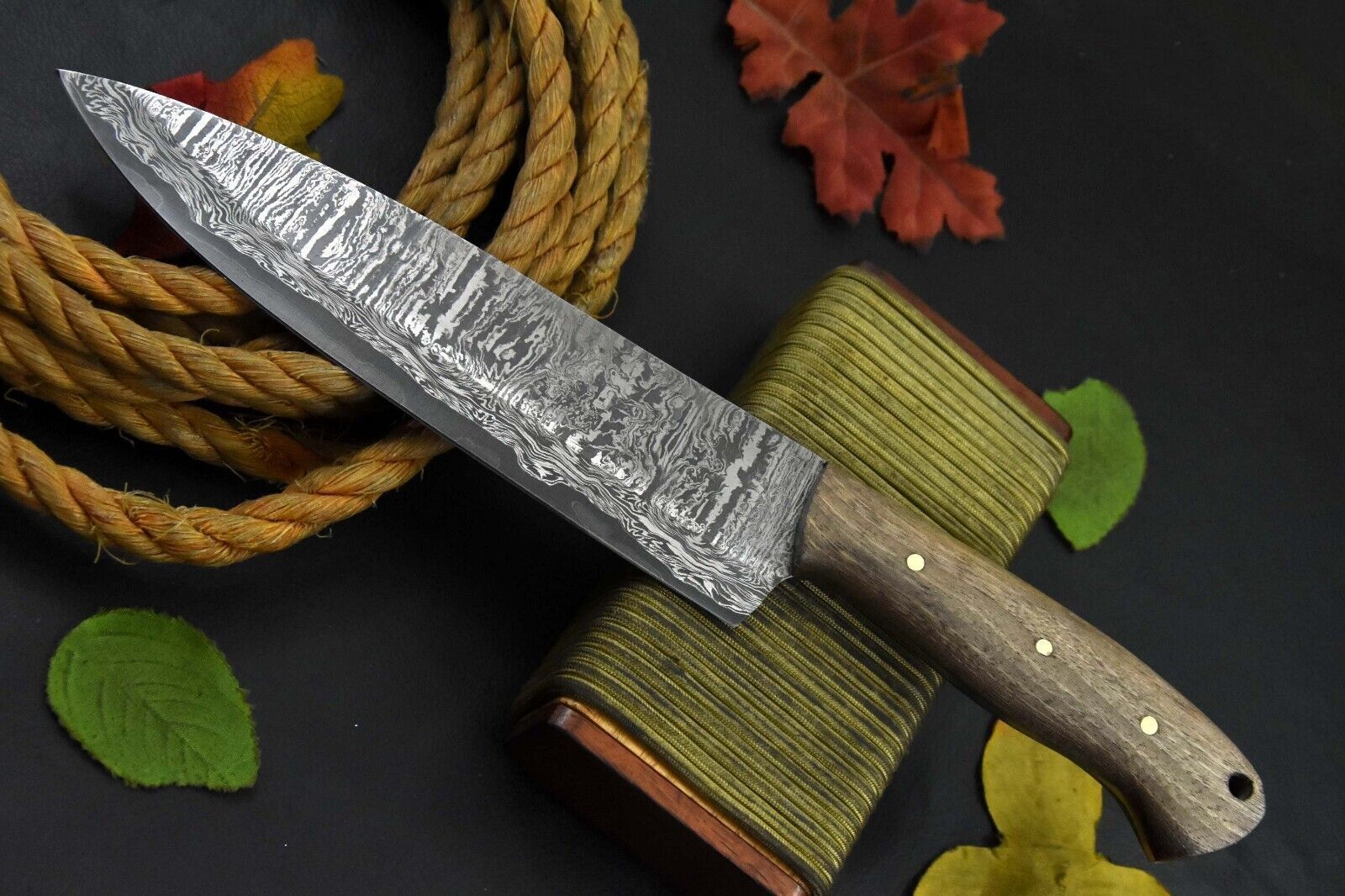 Custom Handmade Damascus Steel Chef Knife With Walnut Wood Handle 1