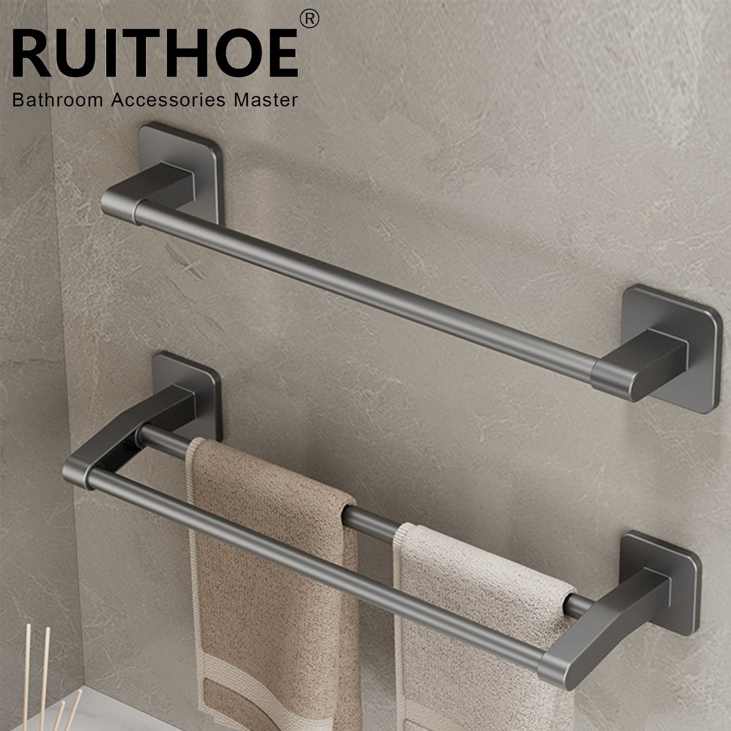 No Drill Towel Holder, Wall Mount Bathroom Hand Towel Rack, Bathroom Plastic Towel Bar