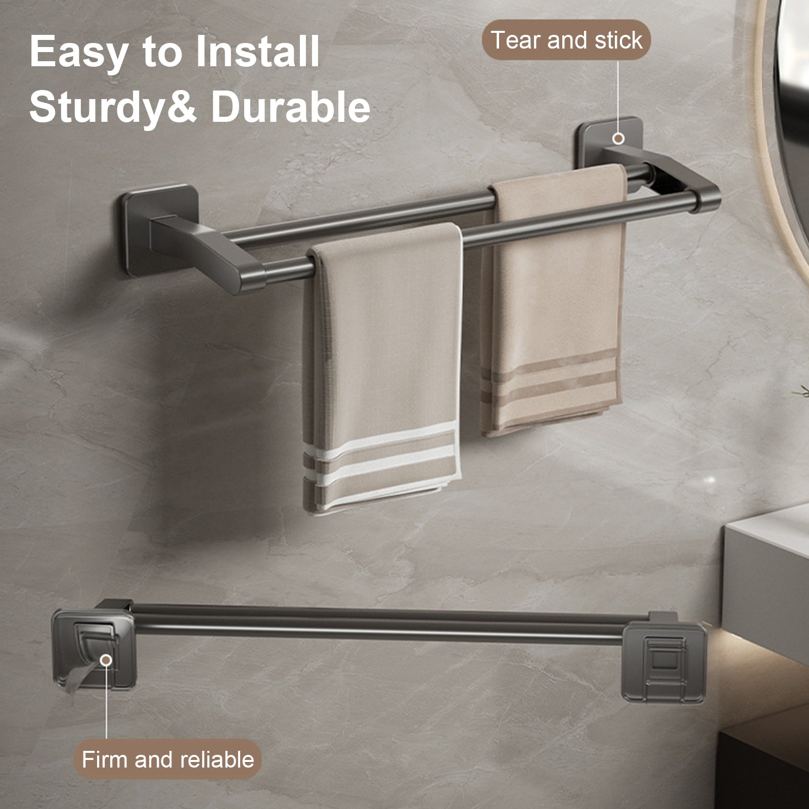 No Drill Towel Holder Wall Mount Bathroom Hand Towel Rack Bathroom Plastic Towel Bar 1