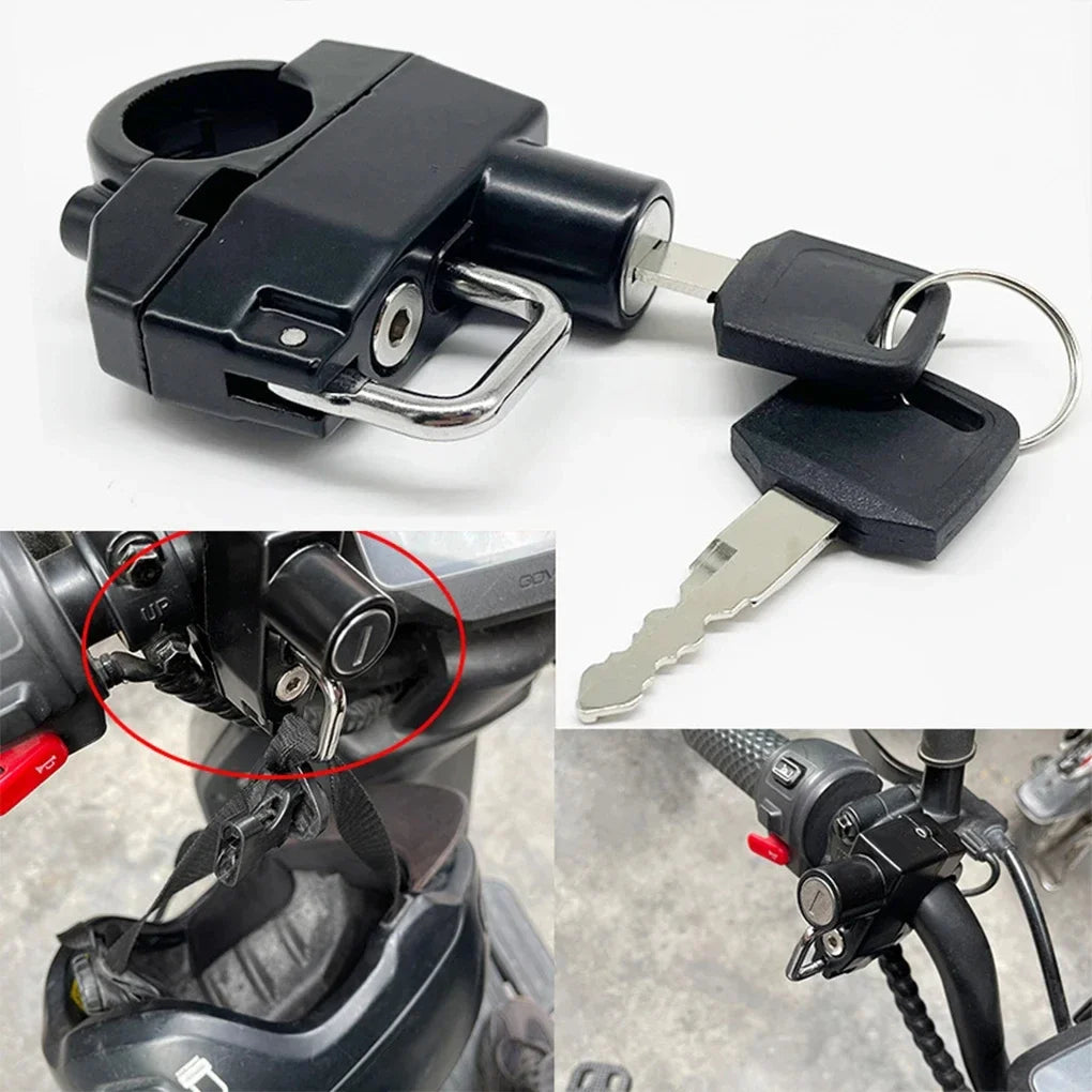 Compact Motorcycle Helmet Lock, Weather Resistant Anti Theft Lock with Keys for Motorbike, Scooter, E Bike Protection