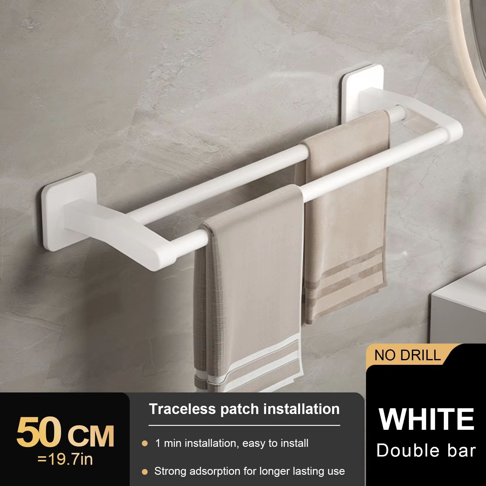 No Drill Towel Holder Wall Mount Bathroom Hand Towel Rack Bathroom Plastic Towel Bar 10
