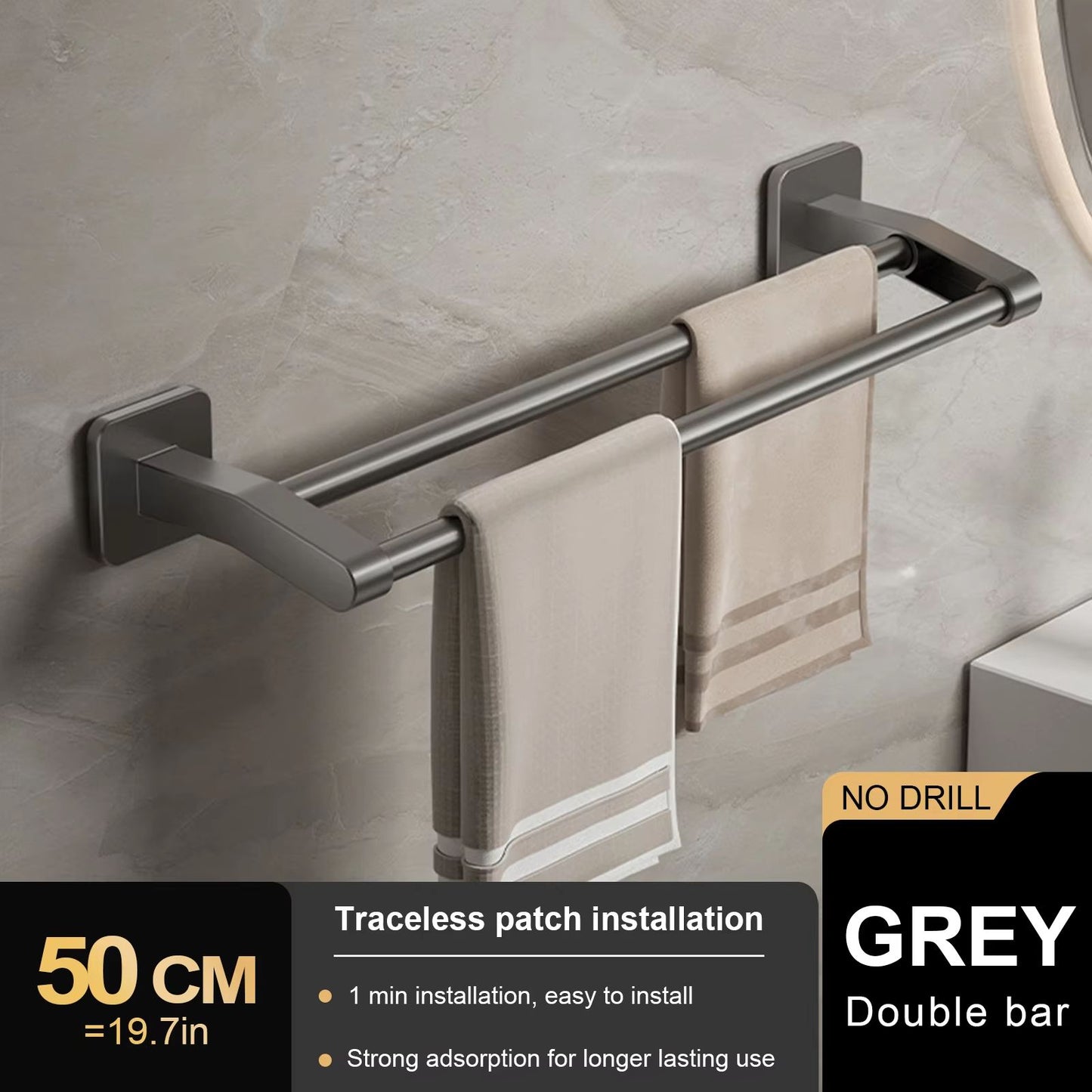 No Drill Towel Holder Wall Mount Bathroom Hand Towel Rack Bathroom Plastic Towel Bar 11