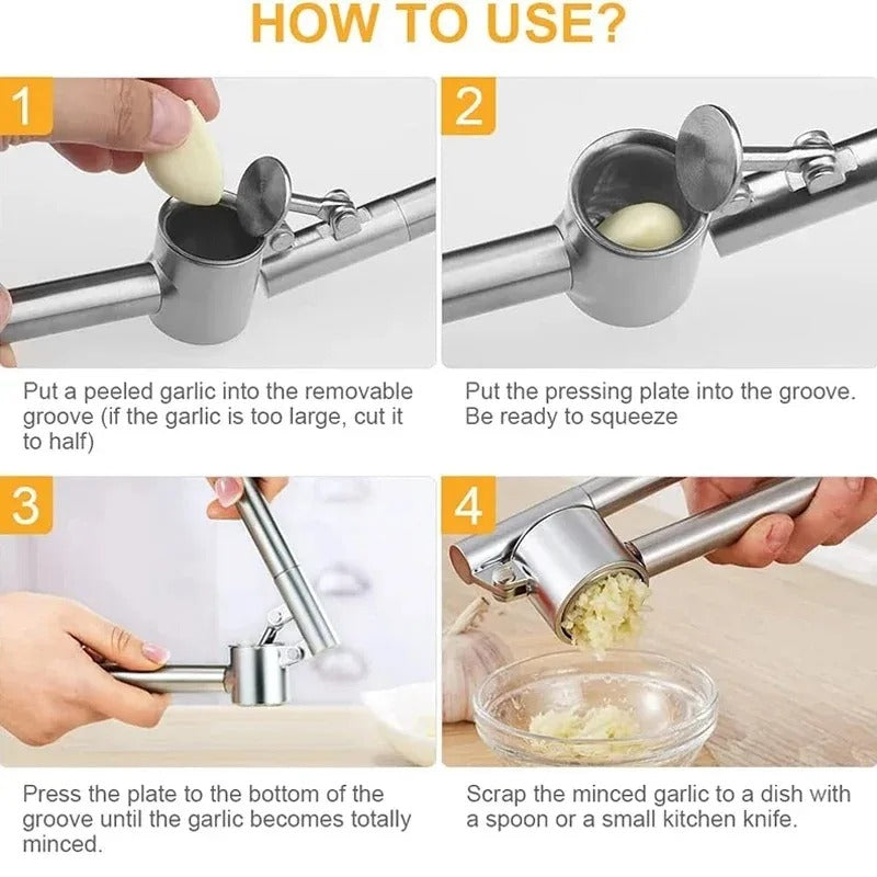 Stainless Steel Garlic Crusher, Garlic Press Mincer for Kitchen, Rust Proof Extended Edition, Kitchen Gadgets