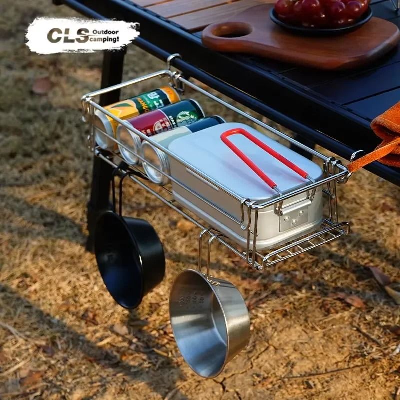 Outdoor Folding Aluminum Table Storage Rack  IGT Side Expansion Hanger With Mesh Basket For Camping 1
