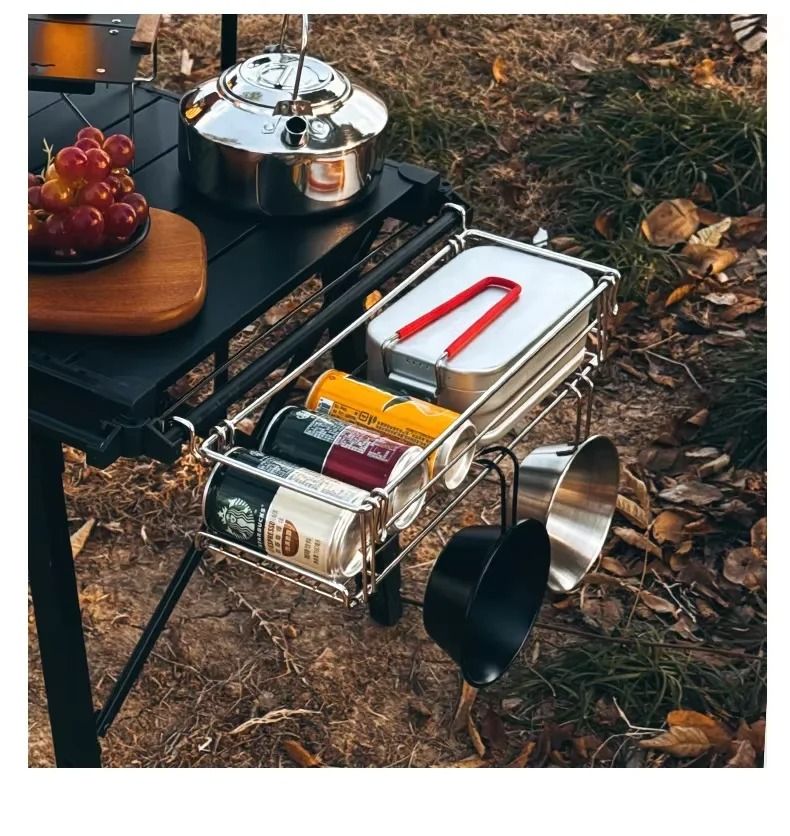 Outdoor Folding Aluminum Table Storage Rack  IGT Side Expansion Hanger With Mesh Basket For Camping 5