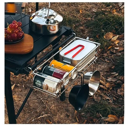 Outdoor Folding Aluminum Table Storage Rack  IGT Side Expansion Hanger With Mesh Basket For Camping 5