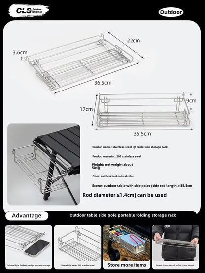 Outdoor Folding Aluminum Table Storage Rack  IGT Side Expansion Hanger With Mesh Basket For Camping 6