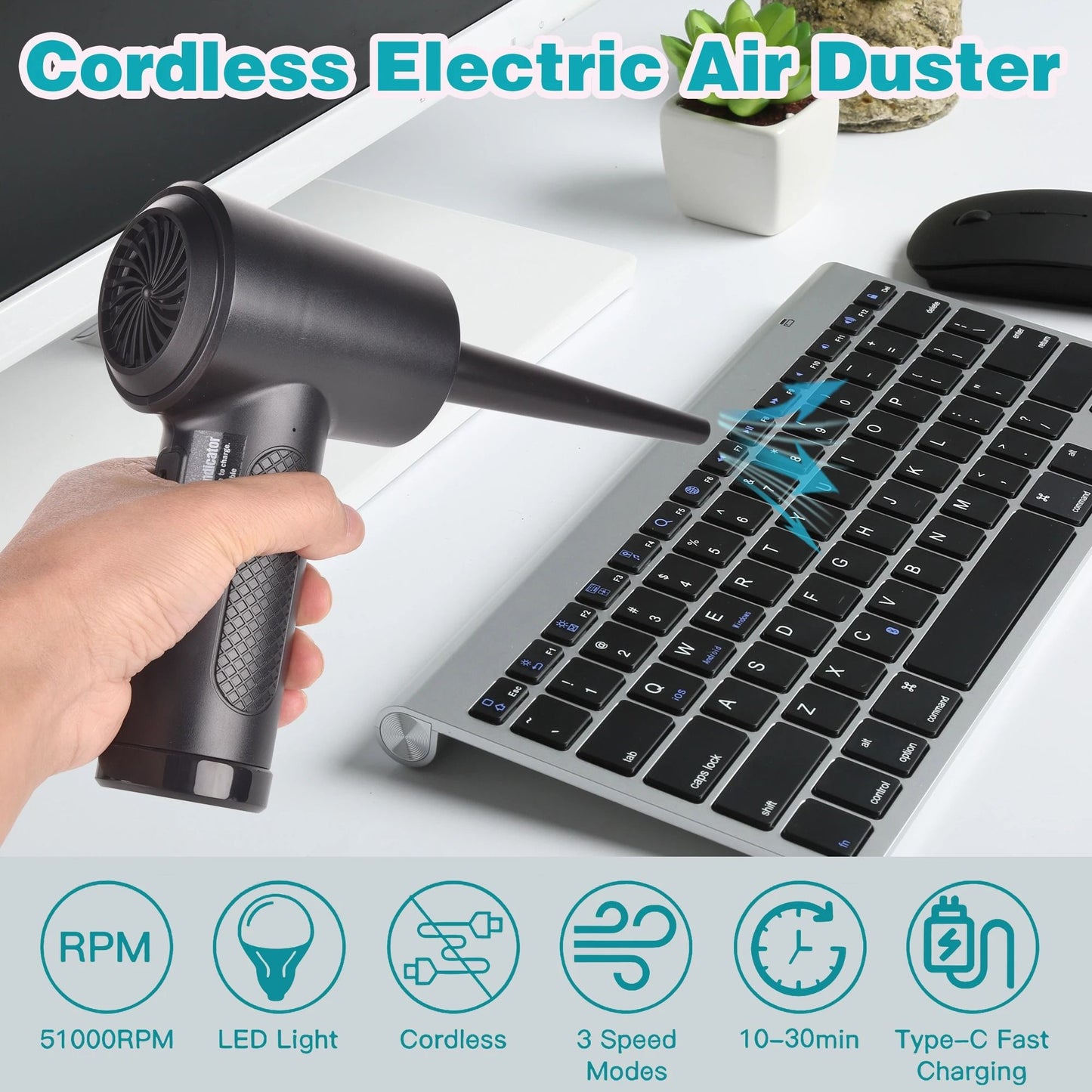 Portable Air Duster 51000RPM Cordless Compressed Air Blower With LED Light For Computer Keyboard An 2