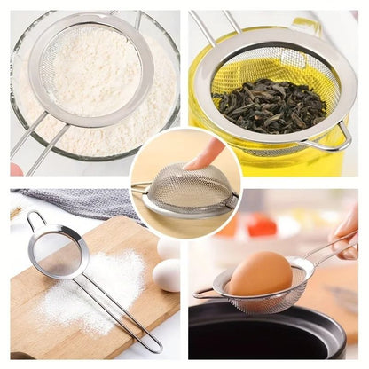 3Piece Fine Mesh Strainer Set  Stainless Steel Flour Sifter Tea And Egg Sieve Kitchen Tool With Han 4