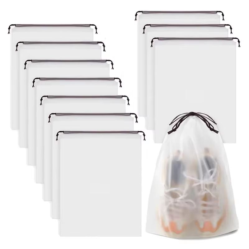 Eco-Clear Waterproof Drawstring Shoe & Travel Storage Bags (10-Pack)