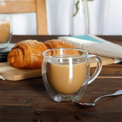 Double-Walled Glass Coffee Mug – 250ml Insulated Clear Cup with Handle for Hot and Cold Drinks