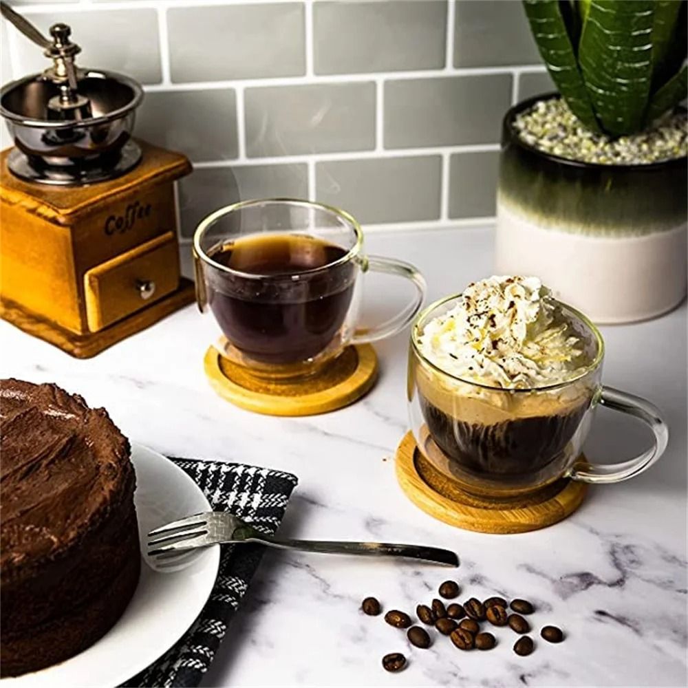 DoubleWalled Glass Coffee Mug  250ml Insulated Clear Cup With Handle For Hot And Cold Drinks 2