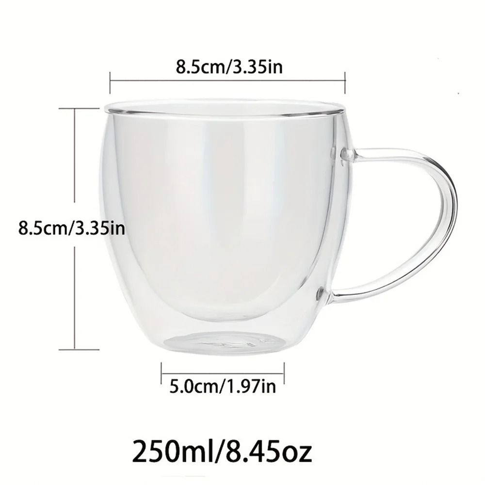 DoubleWalled Glass Coffee Mug  250ml Insulated Clear Cup With Handle For Hot And Cold Drinks 6