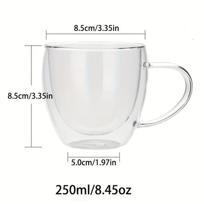 DoubleWalled Glass Coffee Mug  250ml Insulated Clear Cup With Handle For Hot And Cold Drinks 6