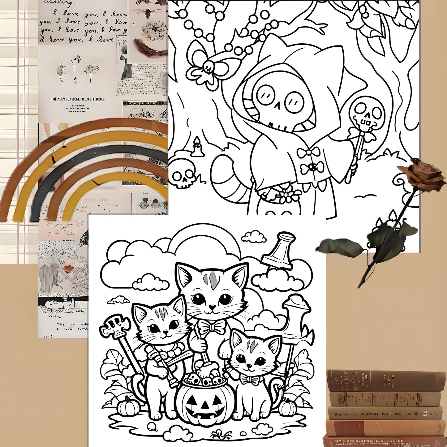 Halloween Coloring Book for Adults, Relaxation Doodles with Adorable Creepy Creatures, Educational Fun for Teens