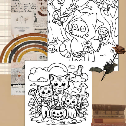 Halloween Coloring Book for Adults, Relaxation Doodles with Adorable Creepy Creatures, Educational Fun for Teens