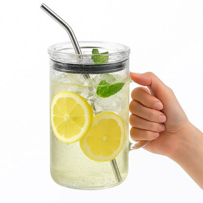 Large Glass Tumbler with Straw and Lid – 1000ml Reusable Iced Coffee Cup for Hot and Cold Drinks