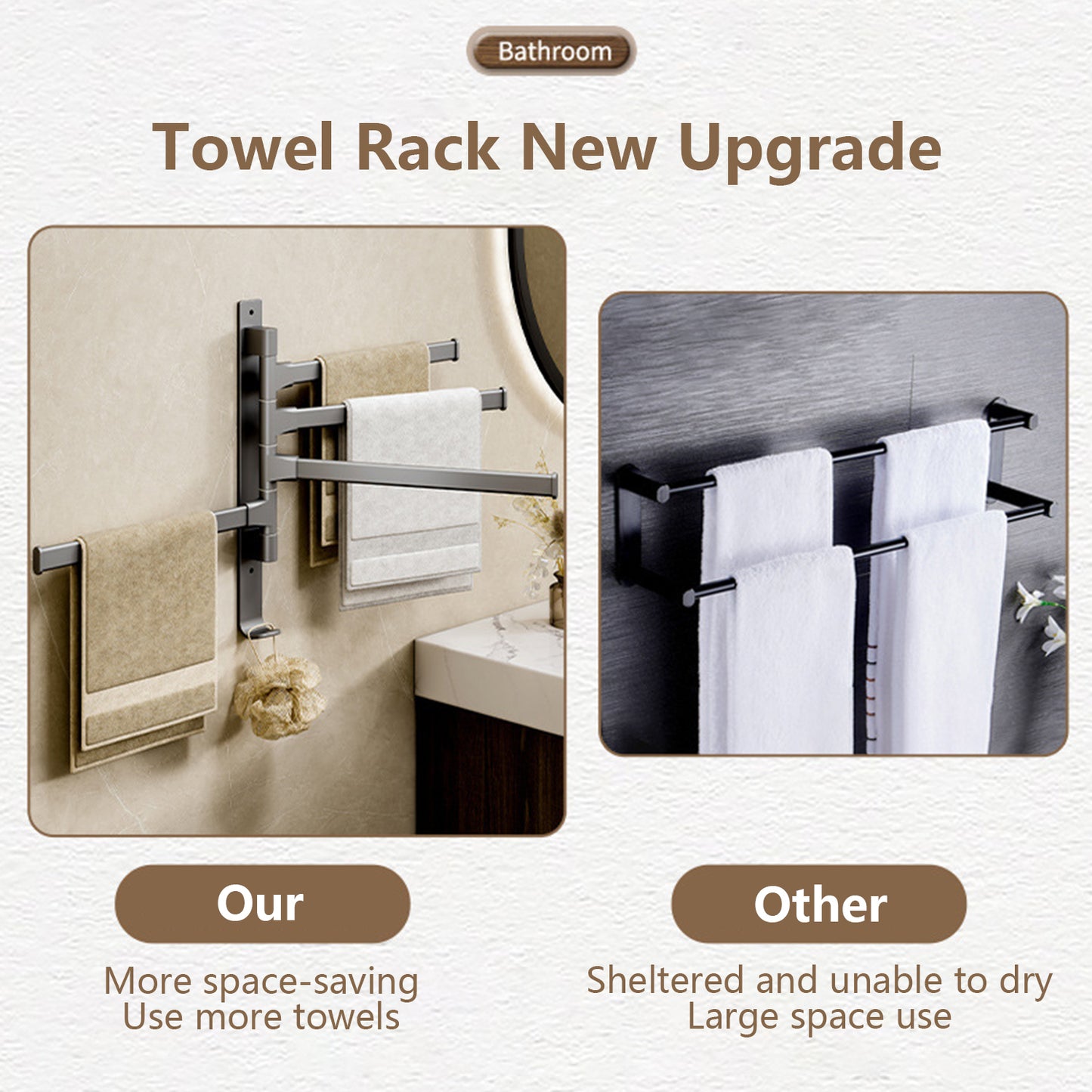 Space Saving Rotatable Towel Rack Wall Mounted Aluminum Towel Holder For Kitchen And Bathroom 1