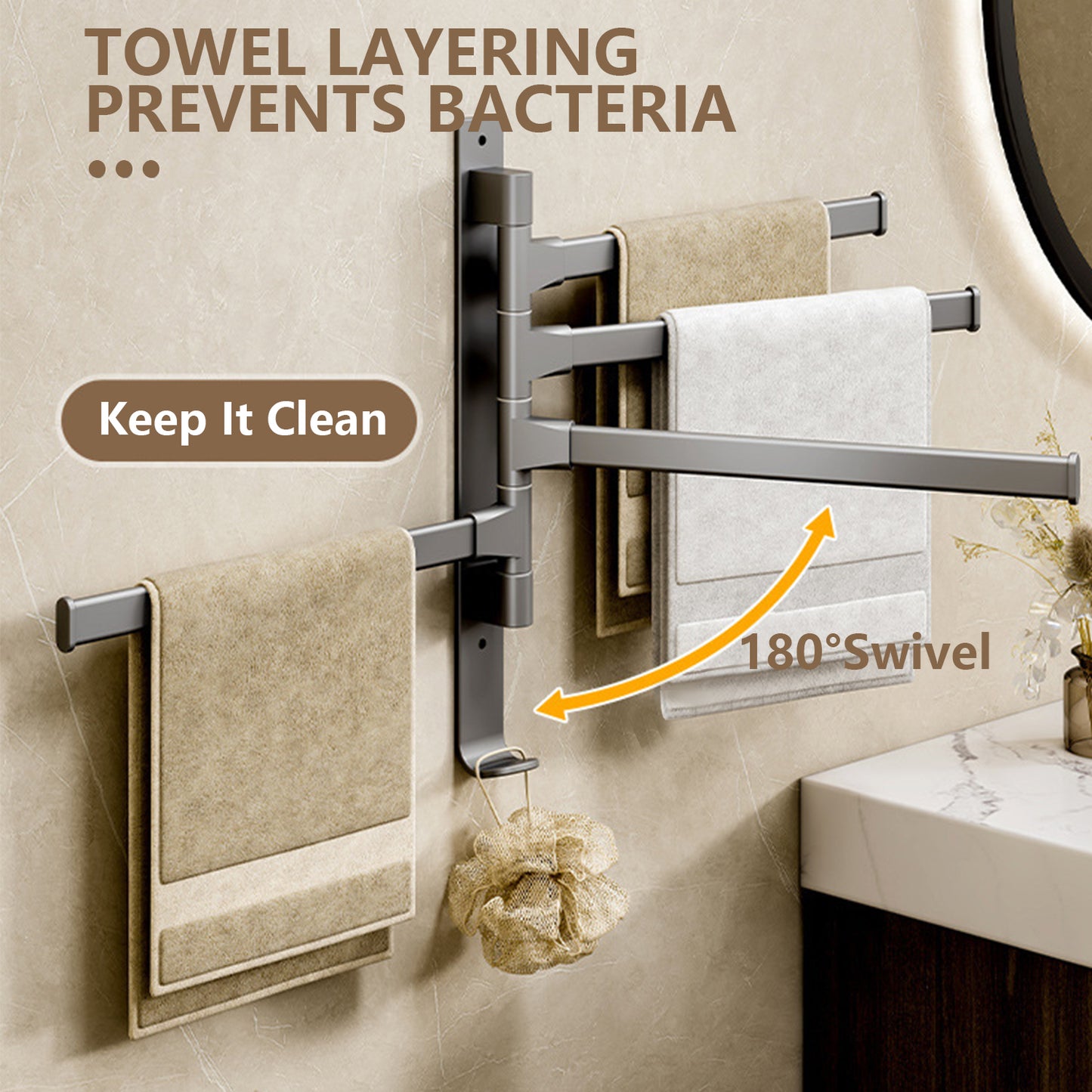 Space Saving Rotatable Towel Rack Wall Mounted Aluminum Towel Holder For Kitchen And Bathroom 2