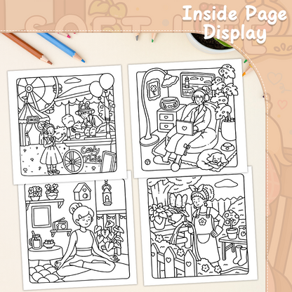 Soft Life Cute & Comfy Coloring Book for Adults, Cute Cartoon Patterns, Perfect Painting Gift for Party and Birthday
