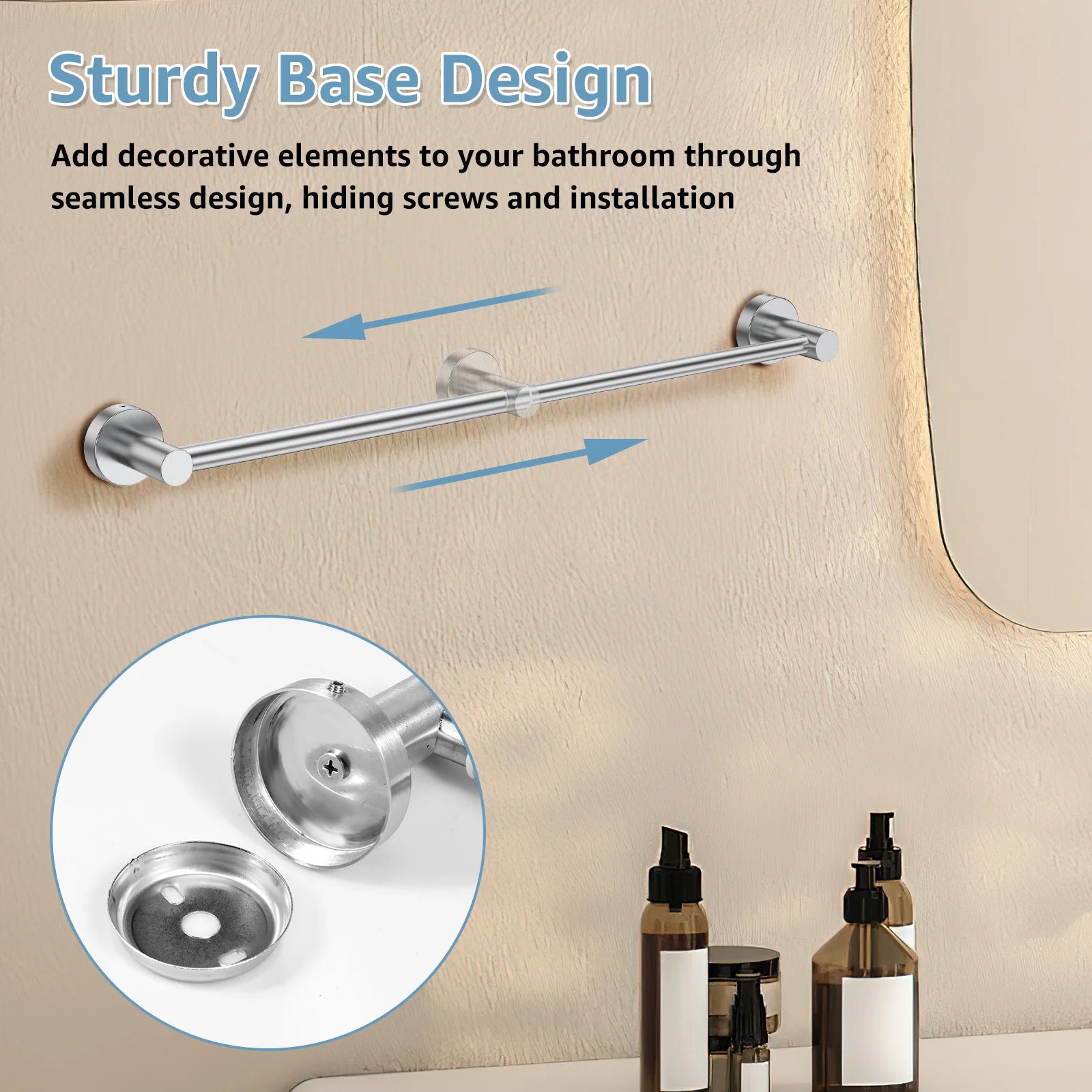 Adjustable Wall Mounted Towel Bar, Stainless Steel Retractable Towel Rack, Space Saving Bathroom Holder