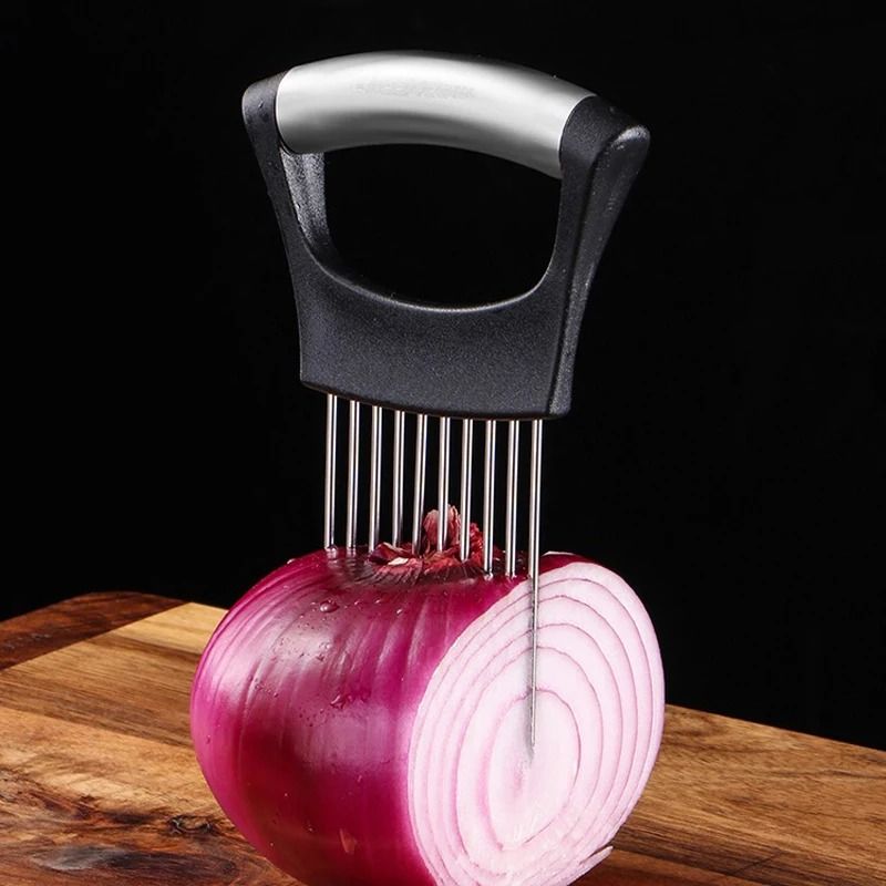 Stainless Steel Onion Slicer Holder – Vegetable Cutting Fork and Food Slicing Guide for Safe, Even Kitchen Prep
