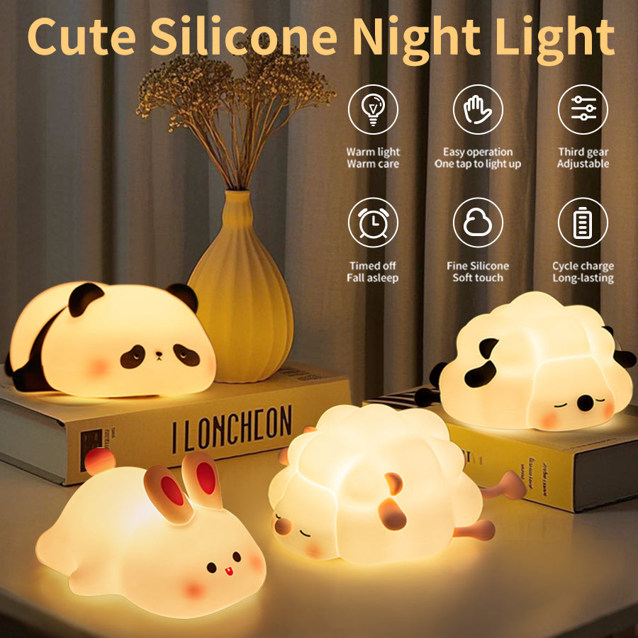 Touch Silicone Nightlights, USB Rechargeable LED Night Light, Cute Panda, Sheep, Rabbit Bedroom Decor Lamp