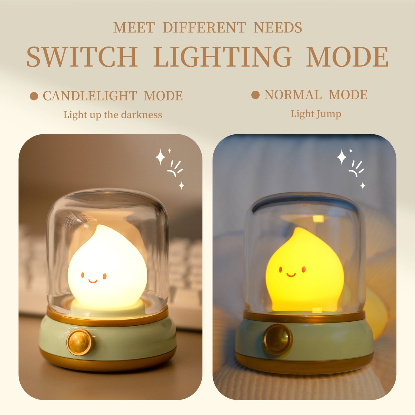 USB Rechargeable Portable Cartoon Table Lamp, Mini Desktop LED Cute Night Lamp, Creative Candlelight Lamp for Coffee Bar