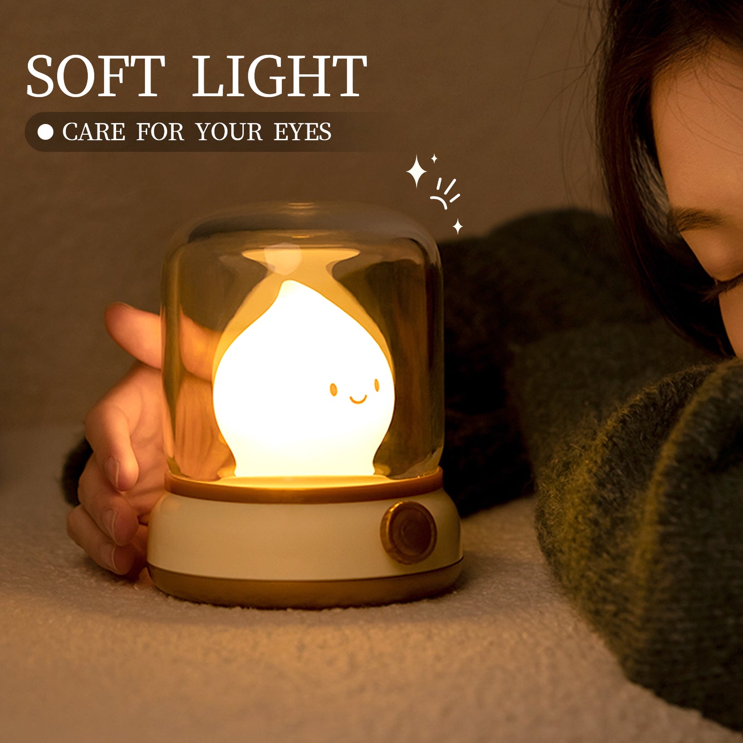 USB Rechargeable Portable Cartoon Table Lamp, Mini Desktop LED Cute Night Lamp, Creative Candlelight Lamp for Coffee Bar