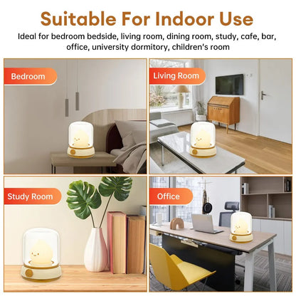 USB Rechargeable Portable Cartoon Table Lamp, Mini Desktop LED Cute Night Lamp, Creative Candlelight Lamp for Coffee Bar