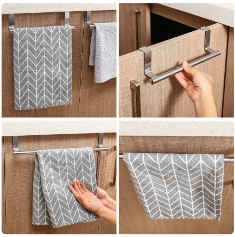 Over the Door Towel Rack, Stainless Steel Towel Bar, No Drill Storage Organizer for Bathroom and Kitchen Cabinet Door