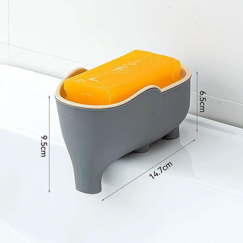 Portable Non Slip Elephant Shaped Soap Box With Lid Double Layer Countertop Storage Rack Soap Holde 7