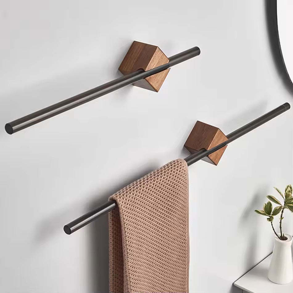 Space Saving Wood Towel Rack, Wall Hanging Bath Towel Holder, Aluminum Bathroom Shelf and Kitchen Storage Rack