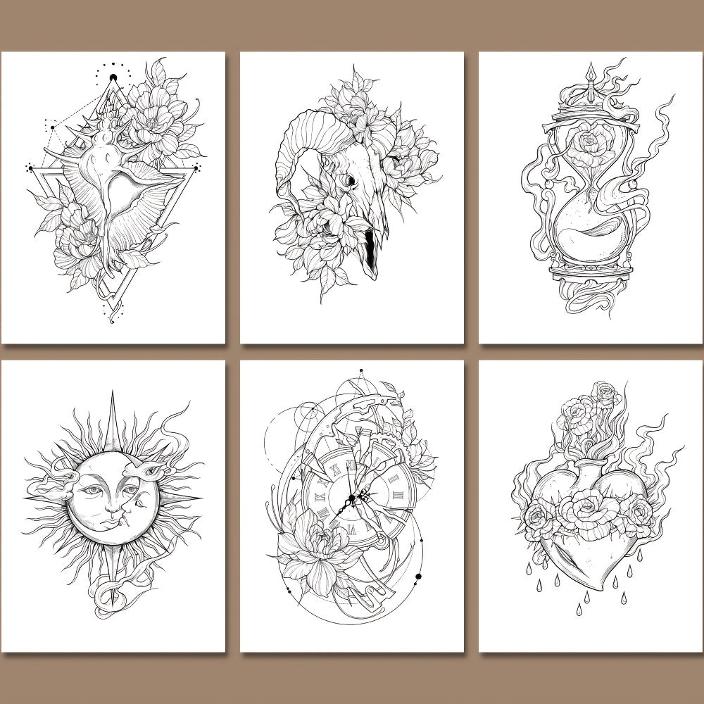 Mindfulness Colouring Book for Adults, Colourful Tattoo Designs, Premium Paper, Perfect Gift for Birthdays, Christmas