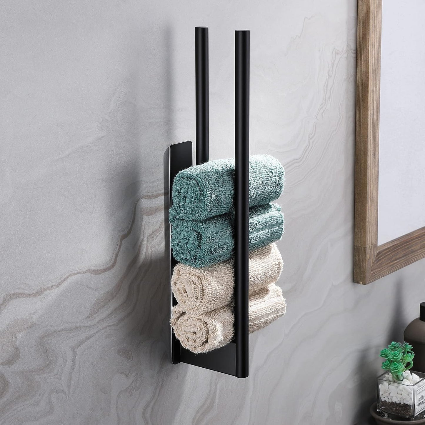 No Drill Towel Rack, Stainless Steel Black Adhesive Bar, for Bathroom and Kitchen