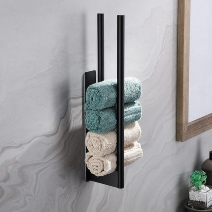 No Drill Towel Rack, Stainless Steel Black Adhesive Bar, for Bathroom and Kitchen