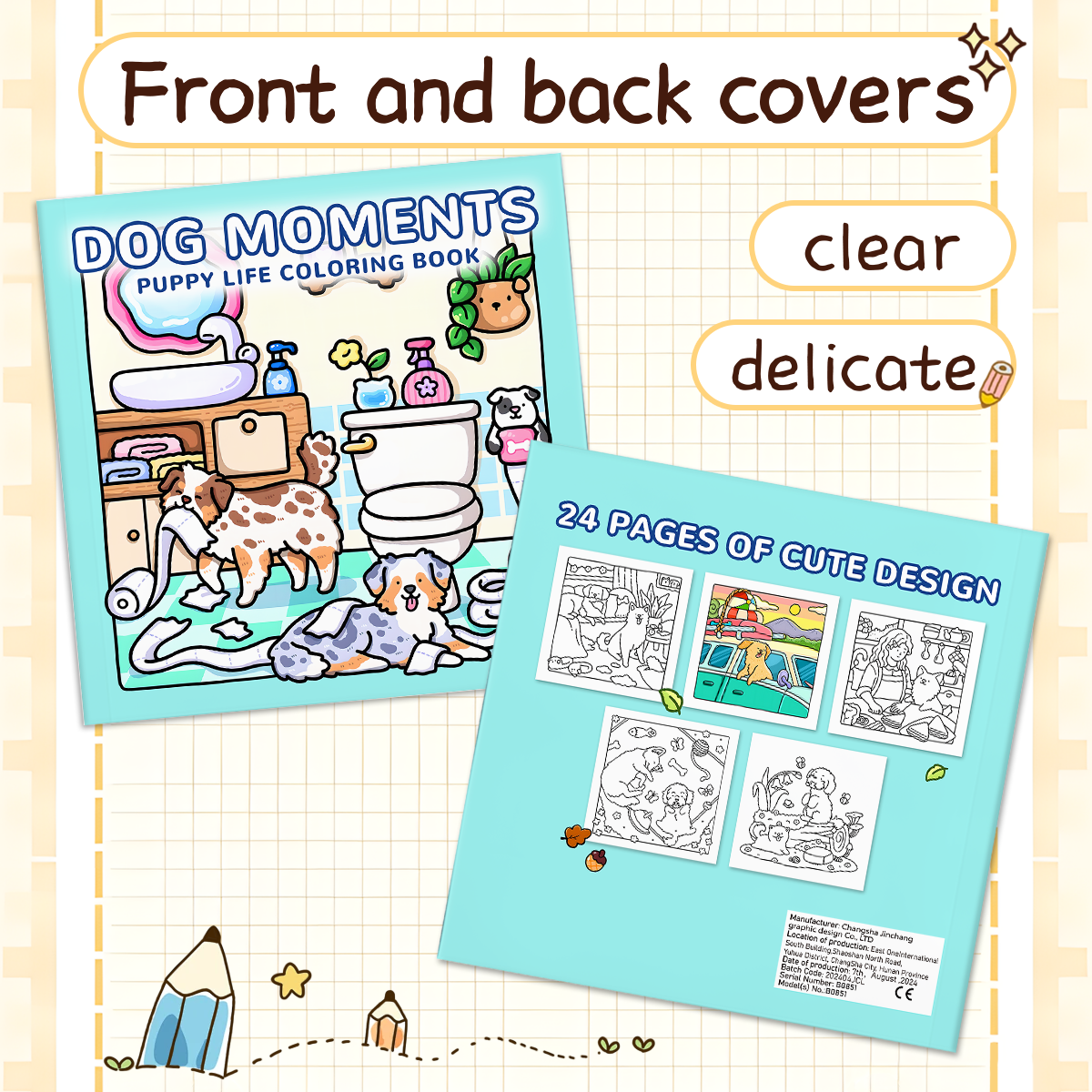 Dog Moments Colouring Book, PUPPY LIFE Scenes for Adult Stress Relief, Kids Educational Toys, Painting Drawing Book