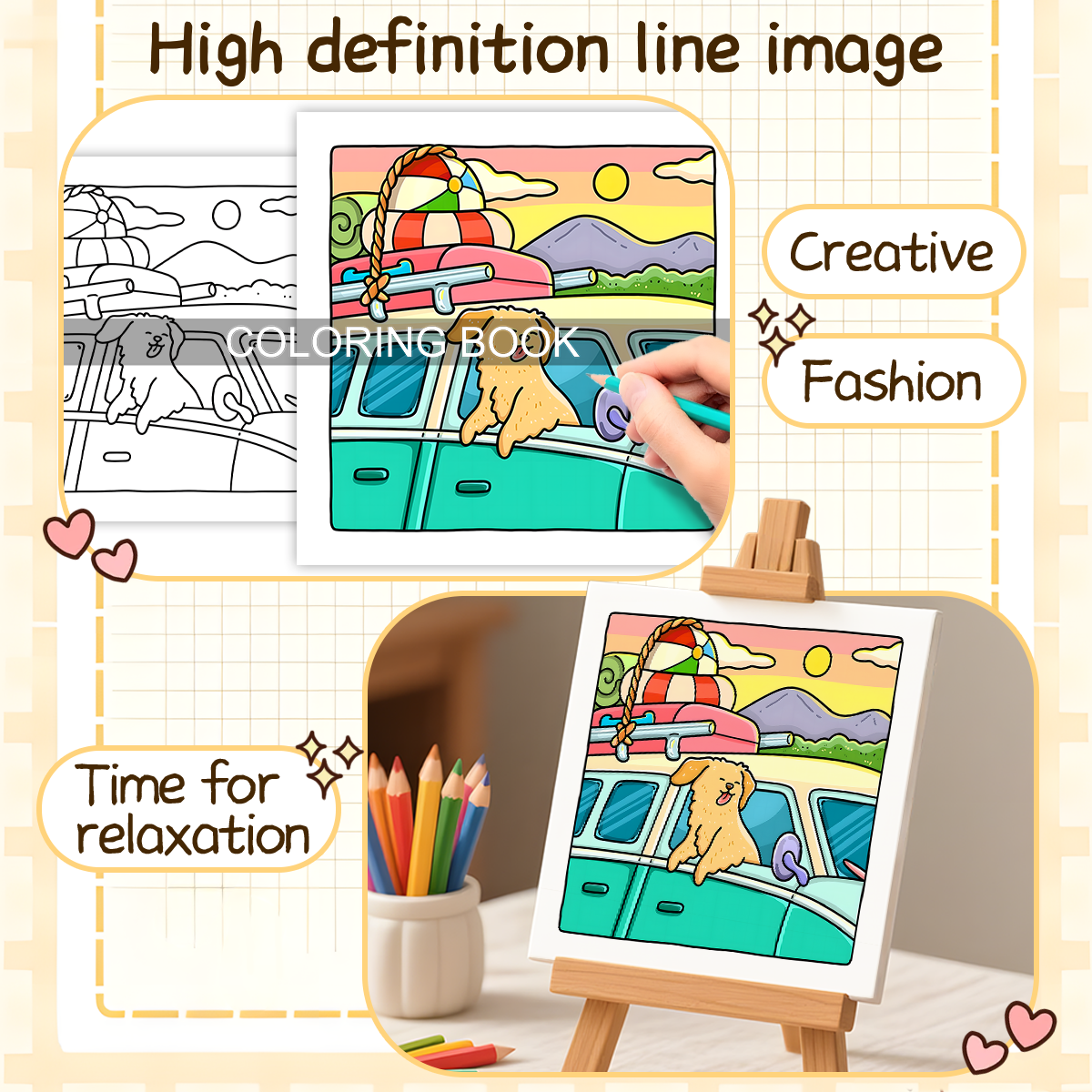 Dog Moments Colouring Book, PUPPY LIFE Scenes for Adult Stress Relief, Kids Educational Toys, Painting Drawing Book